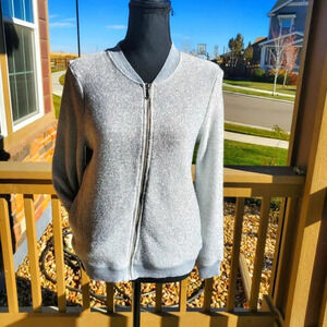 Juicy Couture Cardigan Bomber Women's Small Silver Mesh Full Zip Sweater Jacket